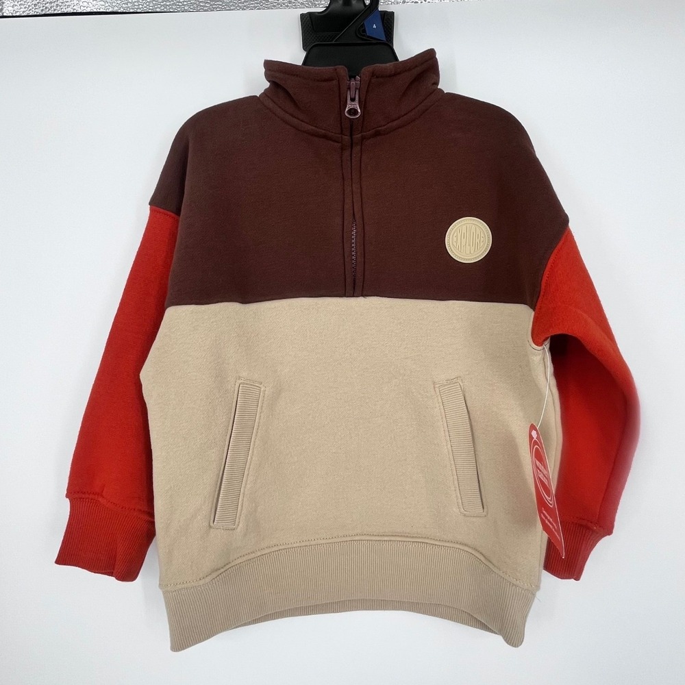 Quarter Zip Pullover Kids Size 4 Brown Tan Orange Colorblock Fleece Gorpcore